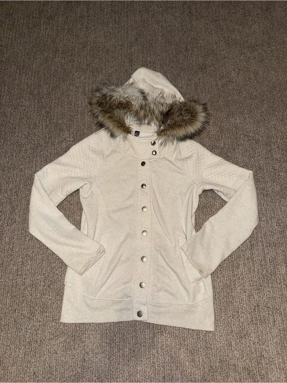 Fox Racing Cream Hooded Snap-Front Sweatshirt with Faux-Fur Trim